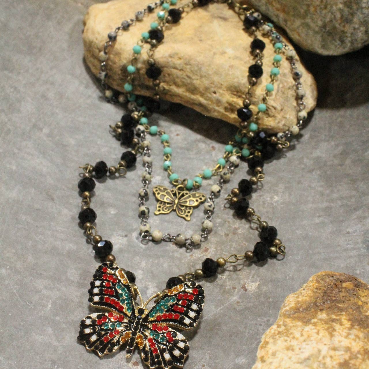 Spread Your Wings Black Butterfly Layered Necklace - Juli's Wearable Art