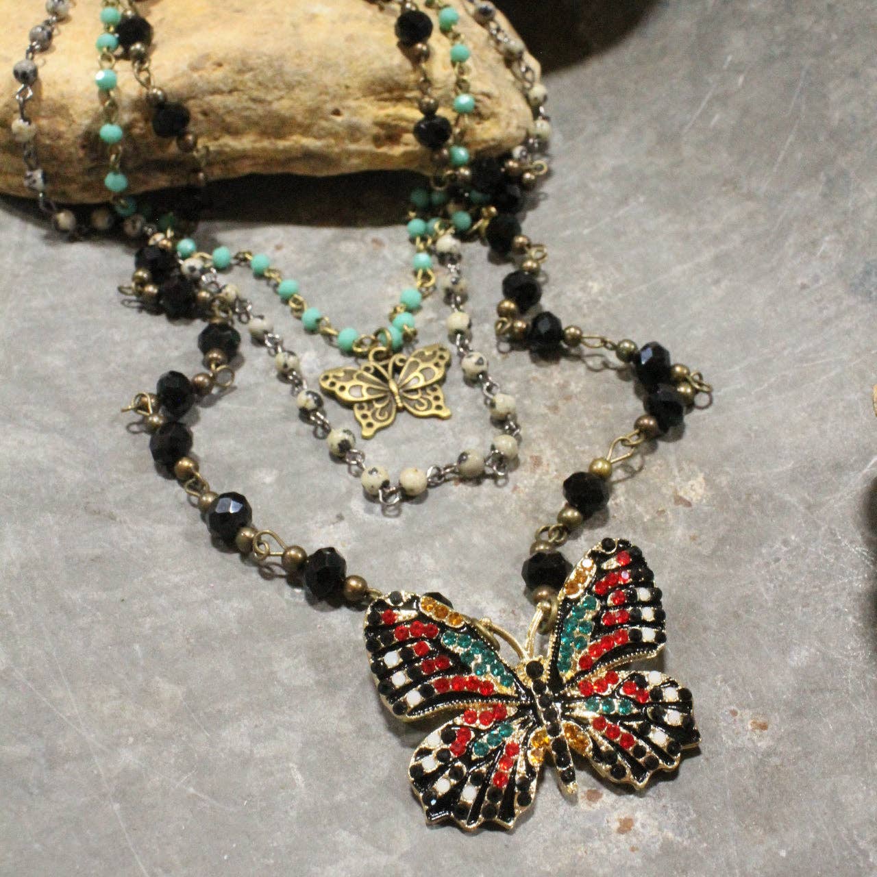 Spread Your Wings Black Butterfly Layered Necklace - Juli's Wearable Art