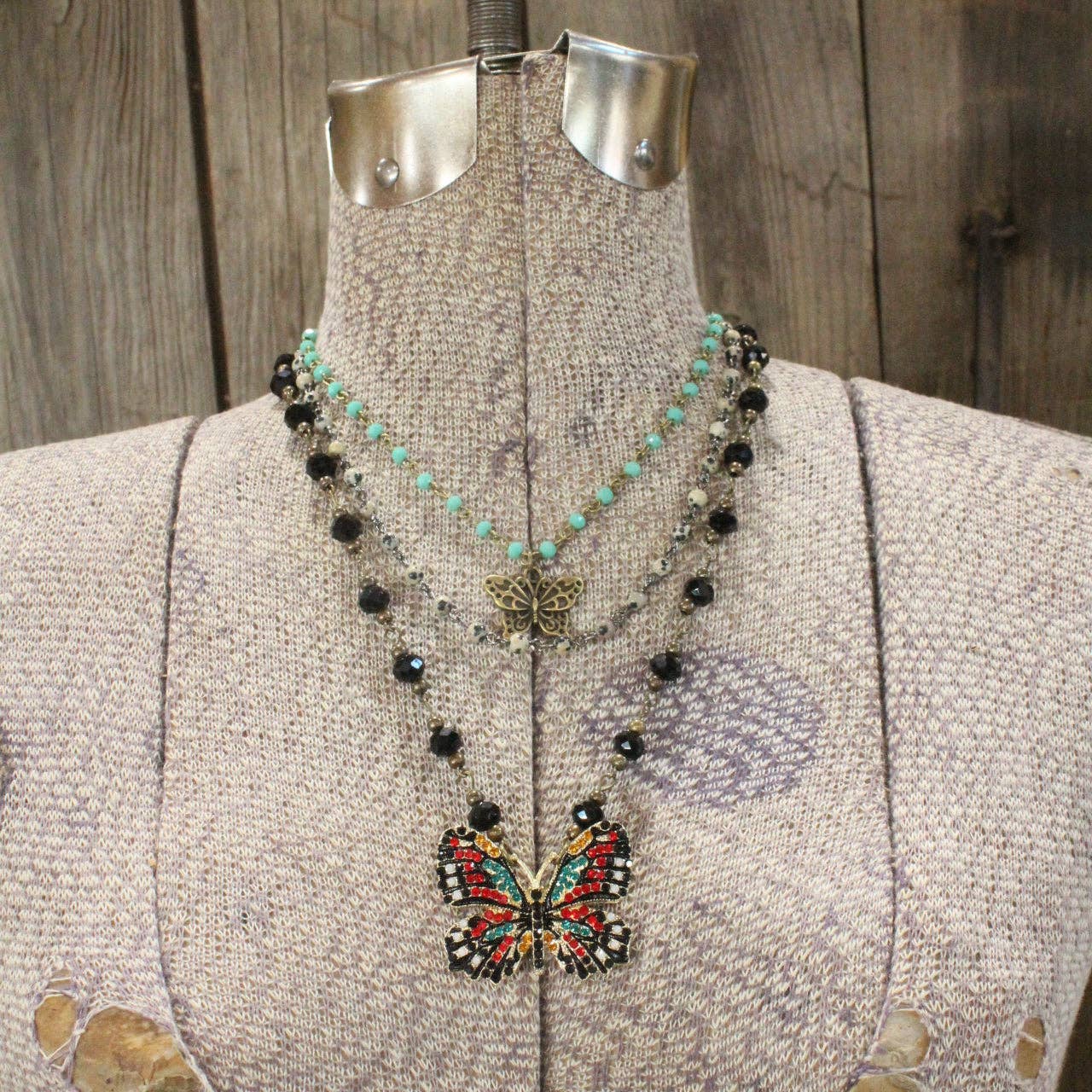 Spread Your Wings Black Butterfly Layered Necklace - Juli's Wearable Art