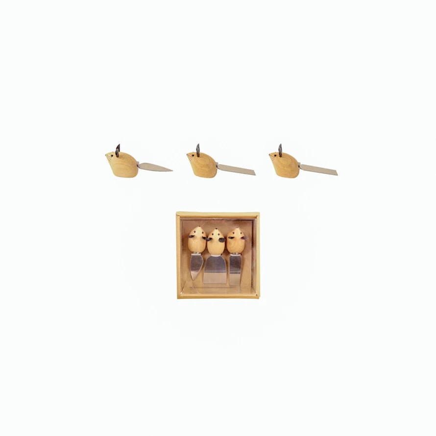 Stainless Steel Cheese Knives with Mouse Handles – Boxed Set of 3 - Juli's Wearable Art
