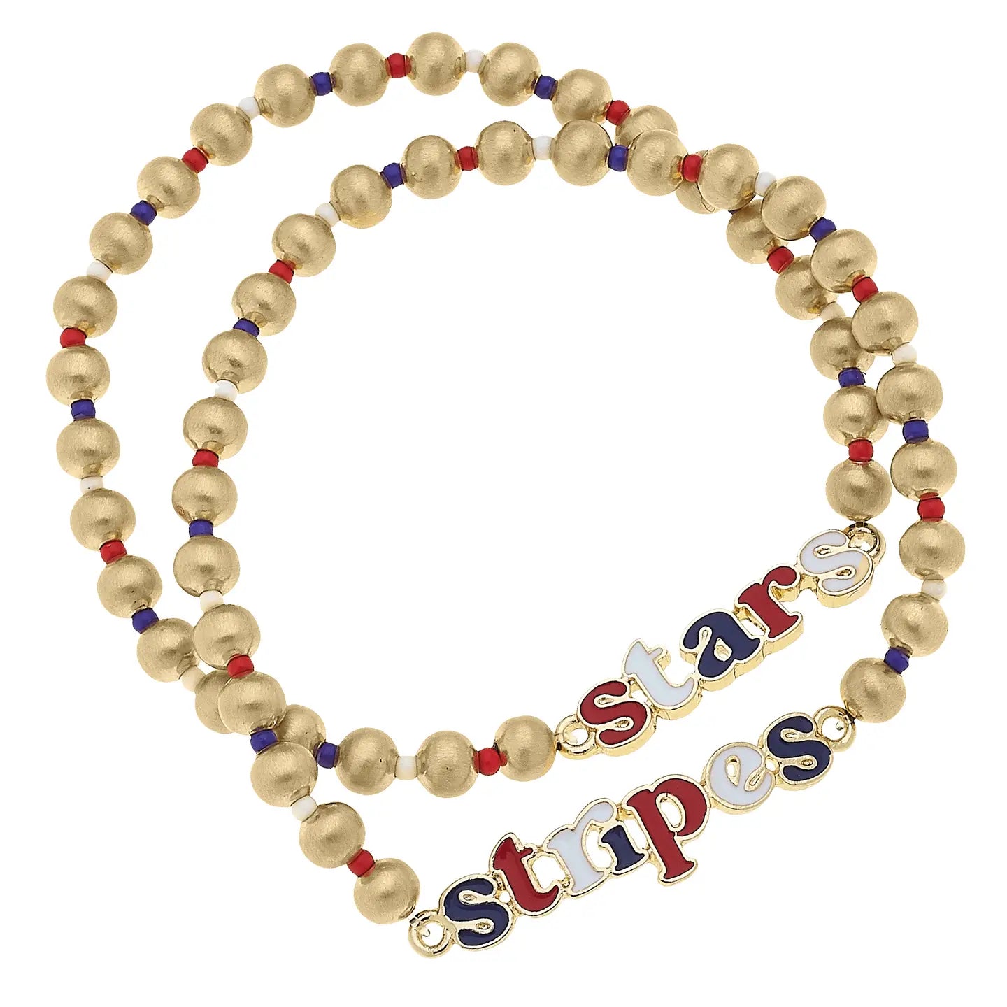 Stars & Stripes Ball Bead Stretch Bracelet Set of 2 - Juli's Wearable Art