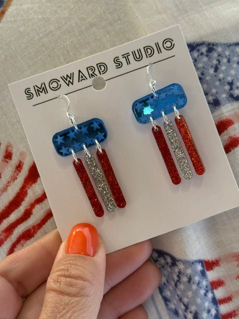 Stars & Stripes Sparkle Dangle Earrings