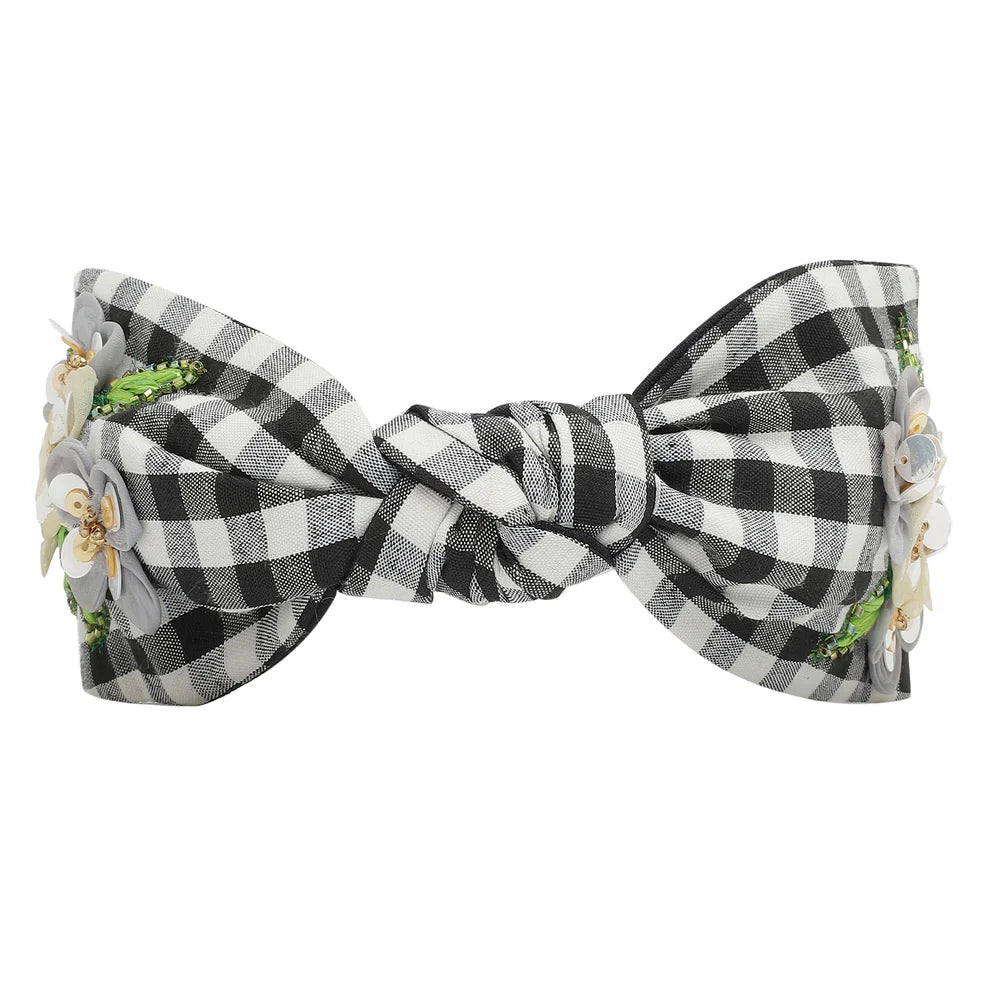 Statement Headband | Ivory Blossom Gingham - Juli's Wearable Art