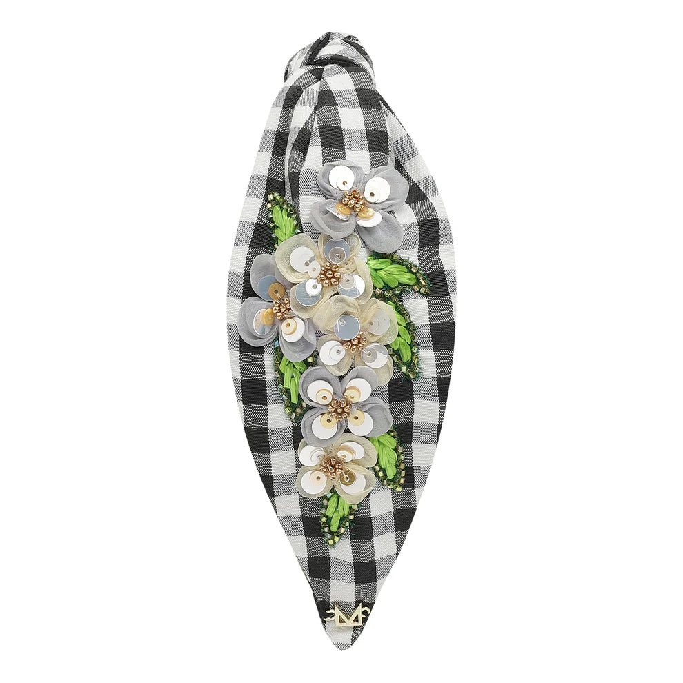 Statement Headband | Ivory Blossom Gingham - Juli's Wearable Art