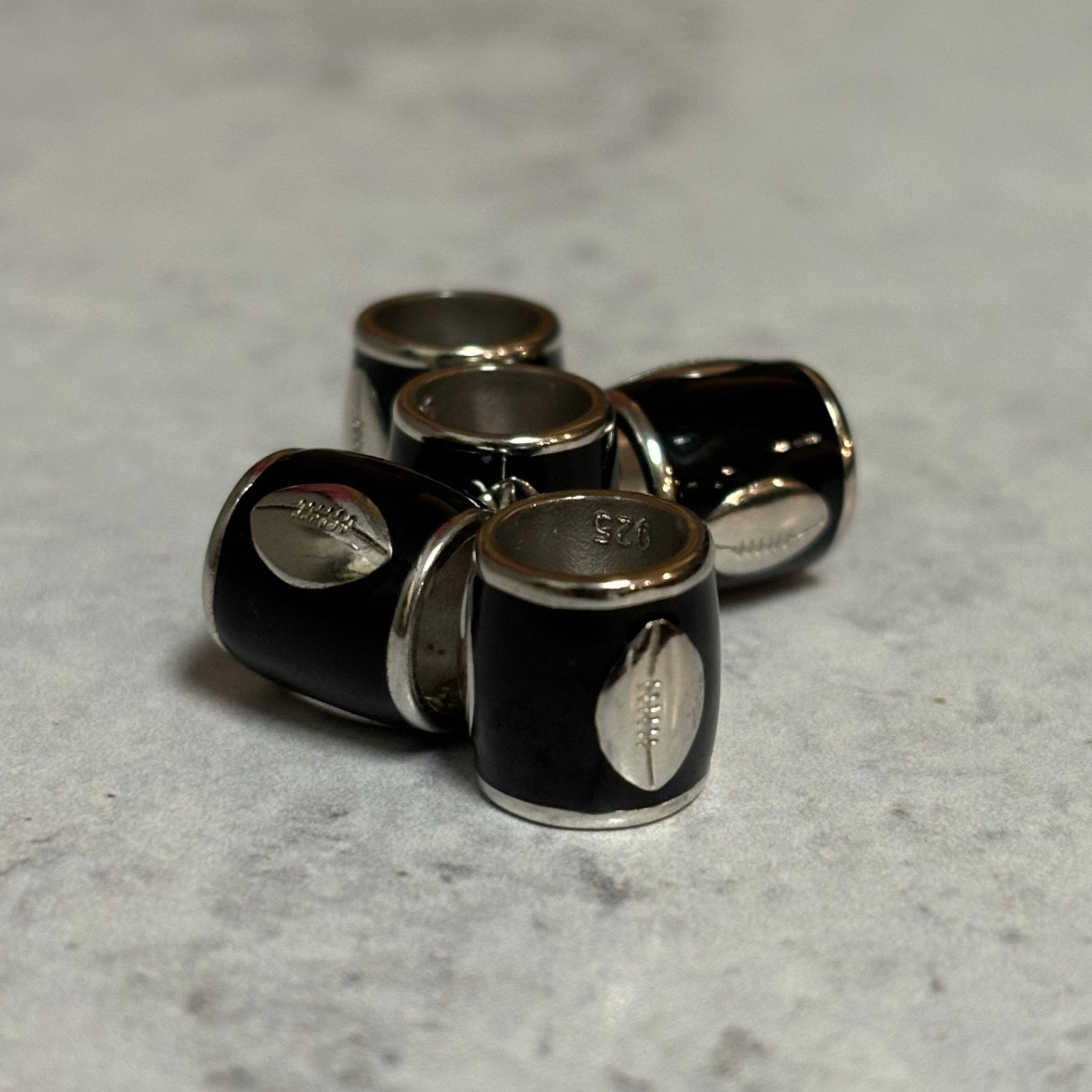 Sterling Silver & Black Football Bead - Juli's Wearable Art