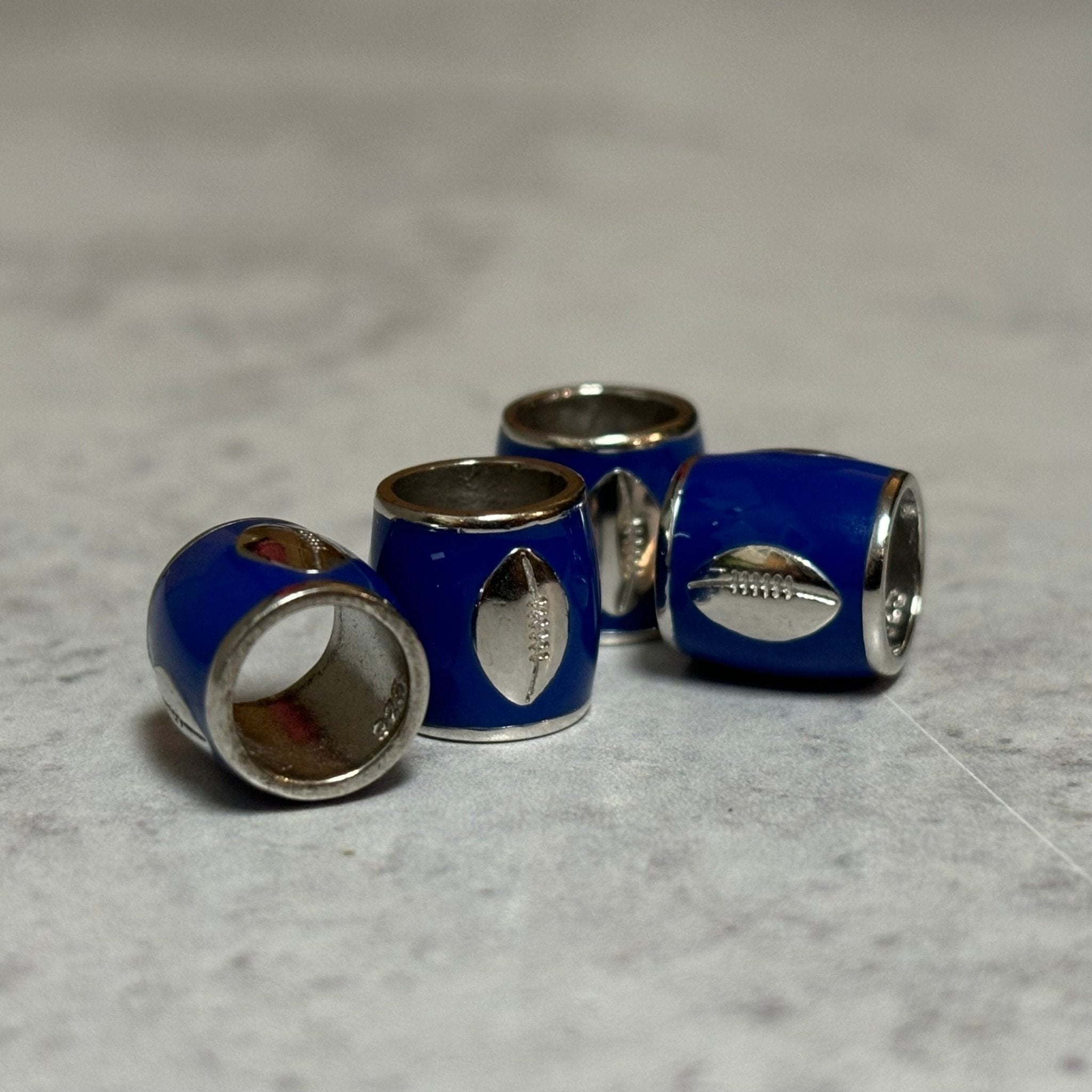 Sterling Silver & Blue Football Bead - Juli's Wearable Art