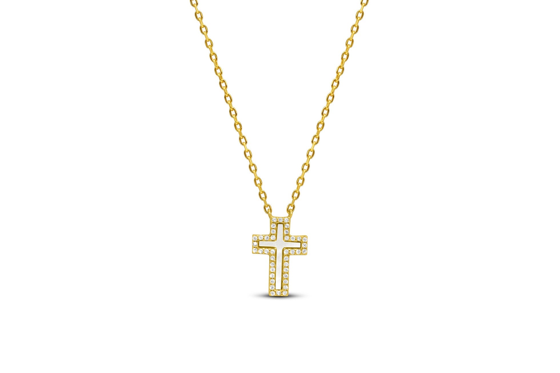 Stia Classy Girls Wear Pearls - CZ Border Cross Necklaces