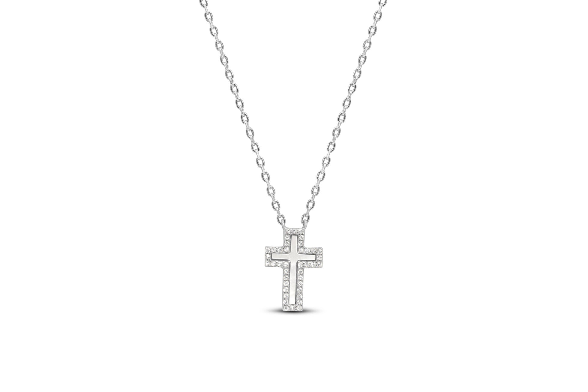 Stia Classy Girls Wear Pearls - CZ Border Cross Necklaces
