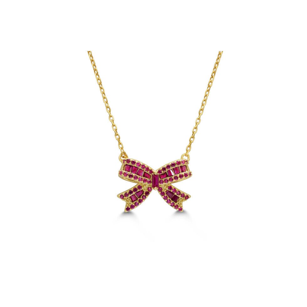 Stia Encrusted Red Crystal Bow Necklace - Gold - Juli's Wearable Art