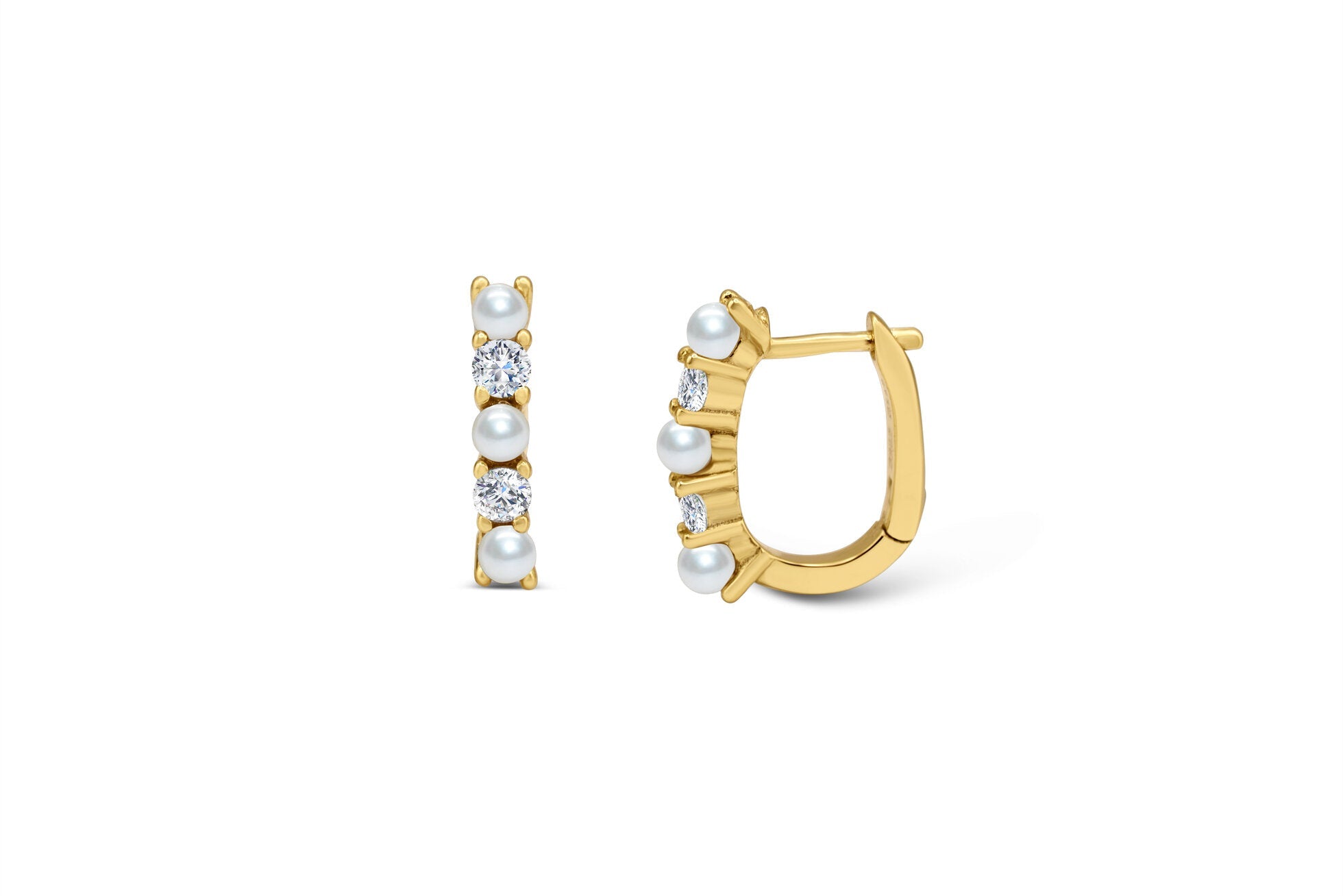 Stia Pearl/CZ Huggie Earrings – Gold or Silver - Juli's Wearable Art