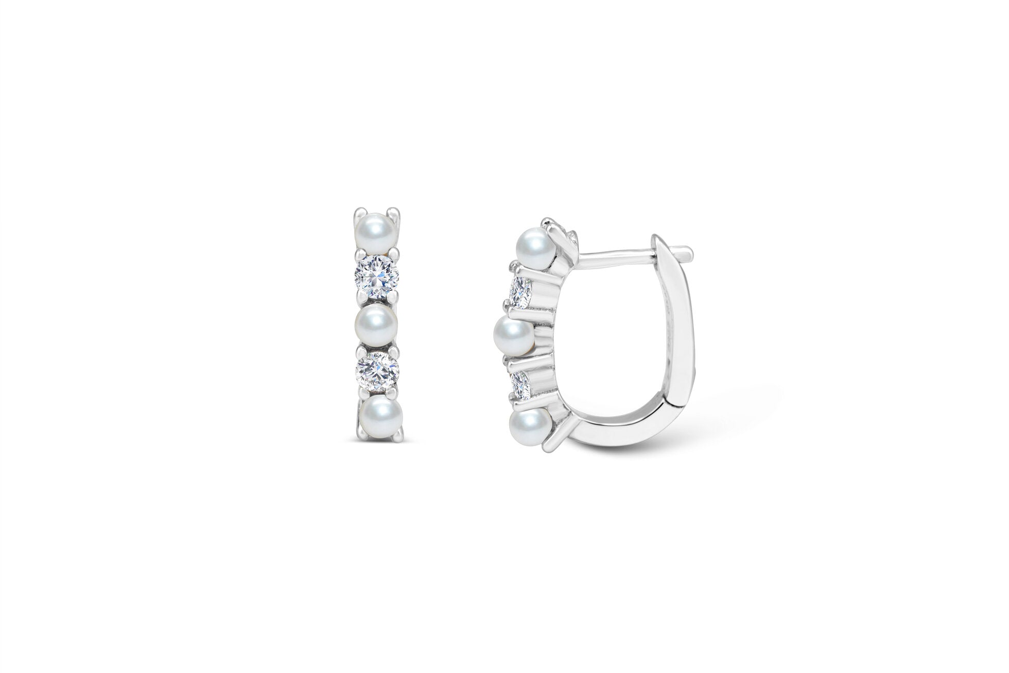 Stia Pearl/CZ Huggie Earrings – Gold or Silver - Juli's Wearable Art