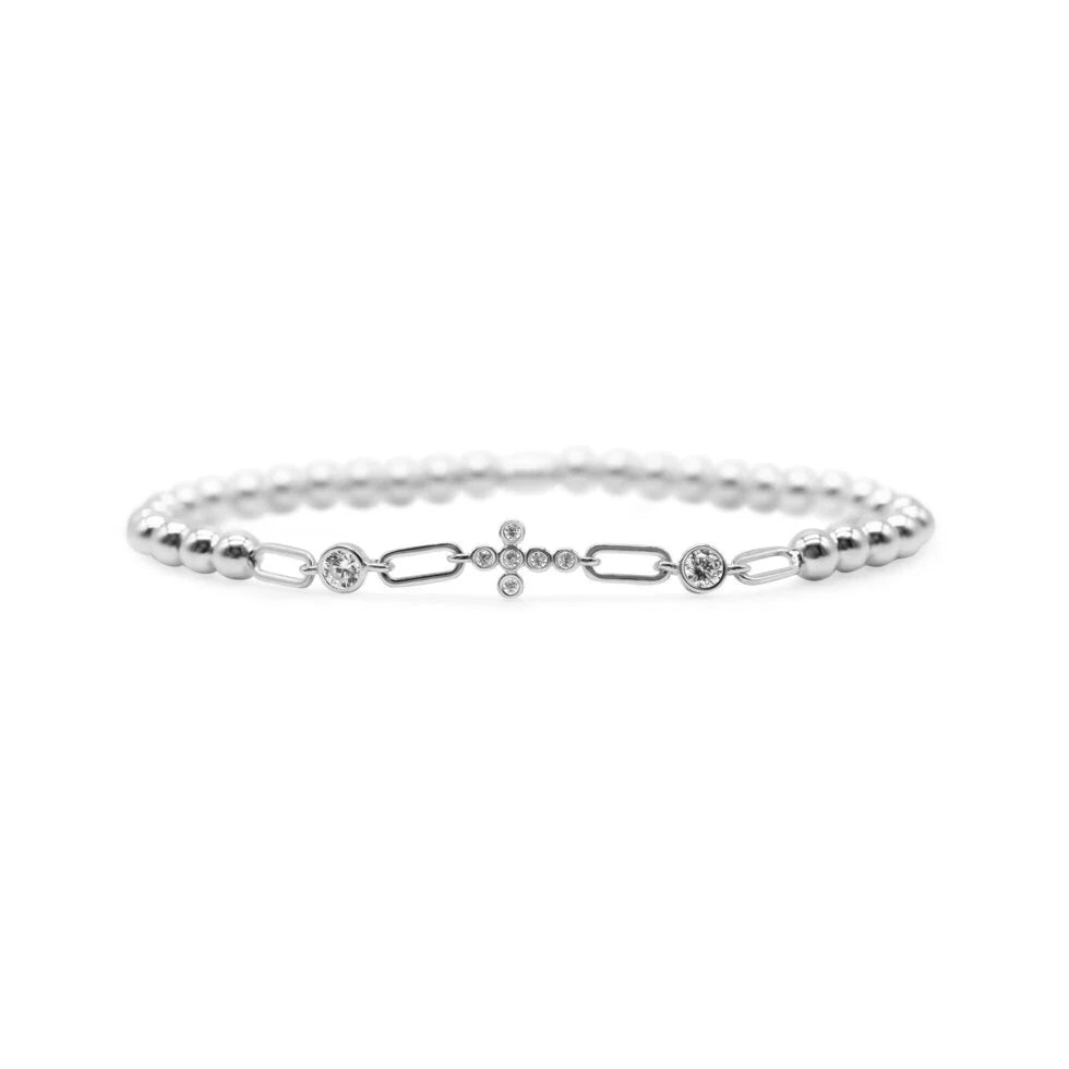 Stia Unchained - STRETCH WITH CHAIN - Clear CZ Bezel Cross - Juli's Wearable Art