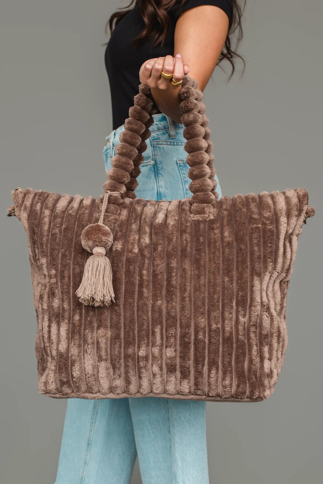 Super Soft Ribbed Tote Bag | Brown - Juli's Wearable Art