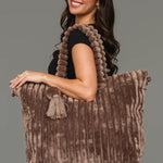 Super Soft Ribbed Tote Bag | Brown - Juli's Wearable Art