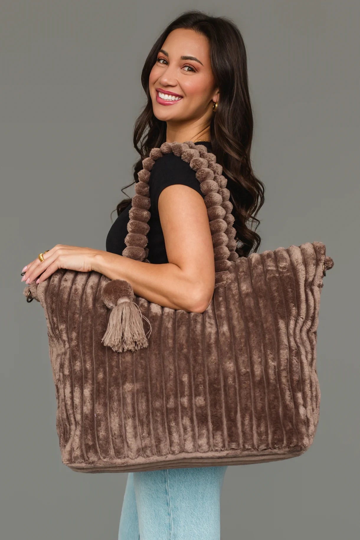 Super Soft Ribbed Tote Bag | Brown - Juli's Wearable Art