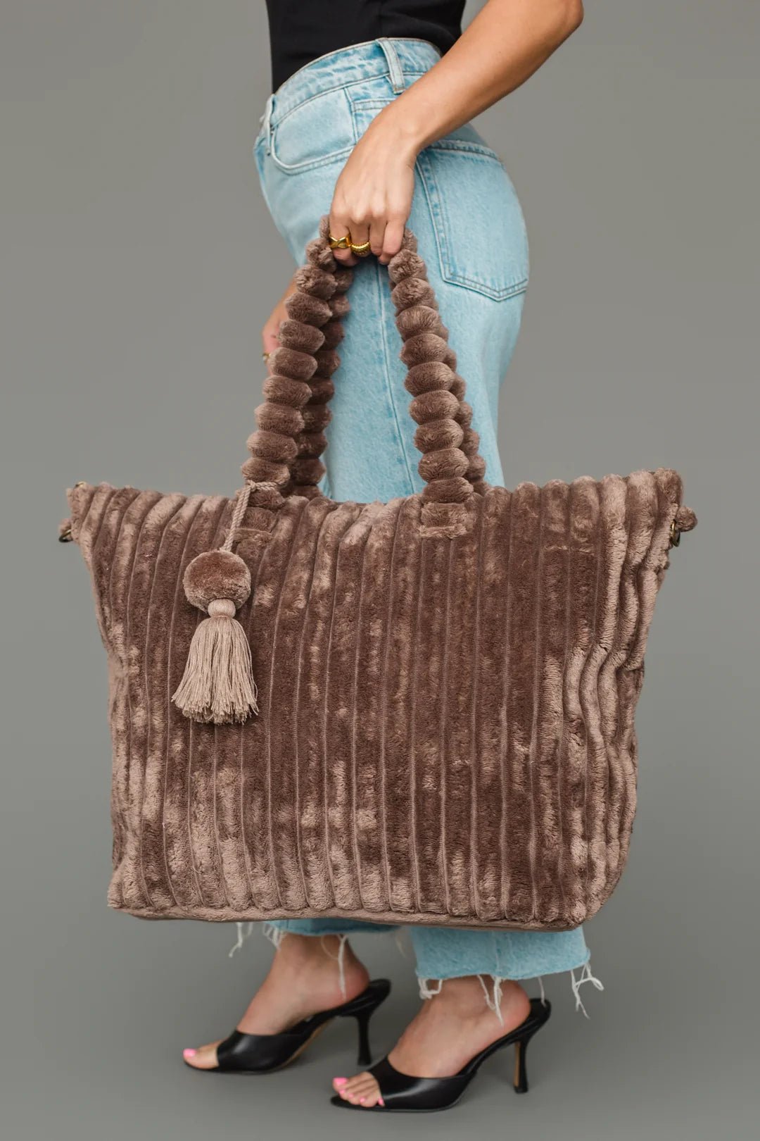 Super Soft Ribbed Tote Bag | Brown - Juli's Wearable Art