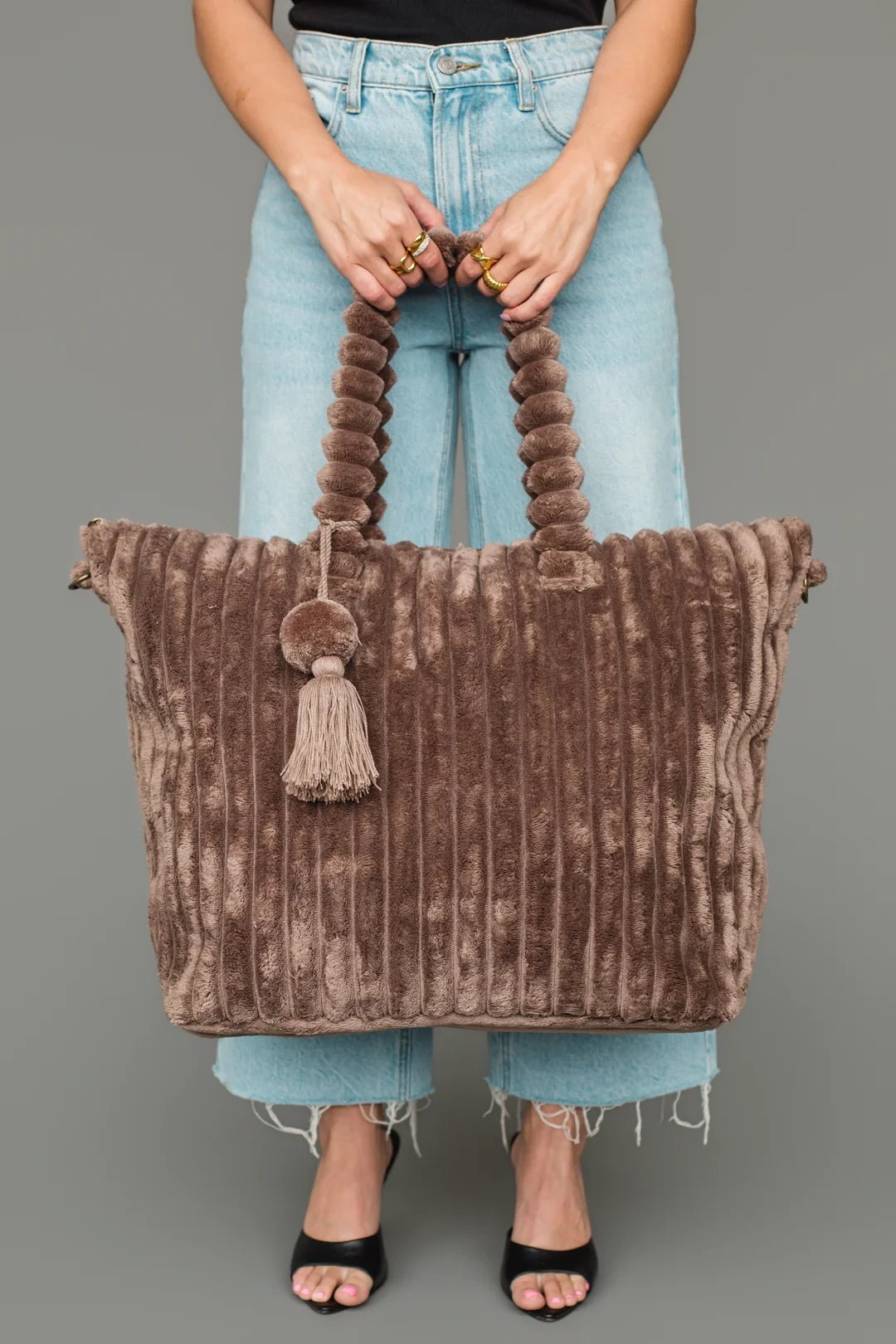 Super Soft Ribbed Tote Bag | Brown - Juli's Wearable Art