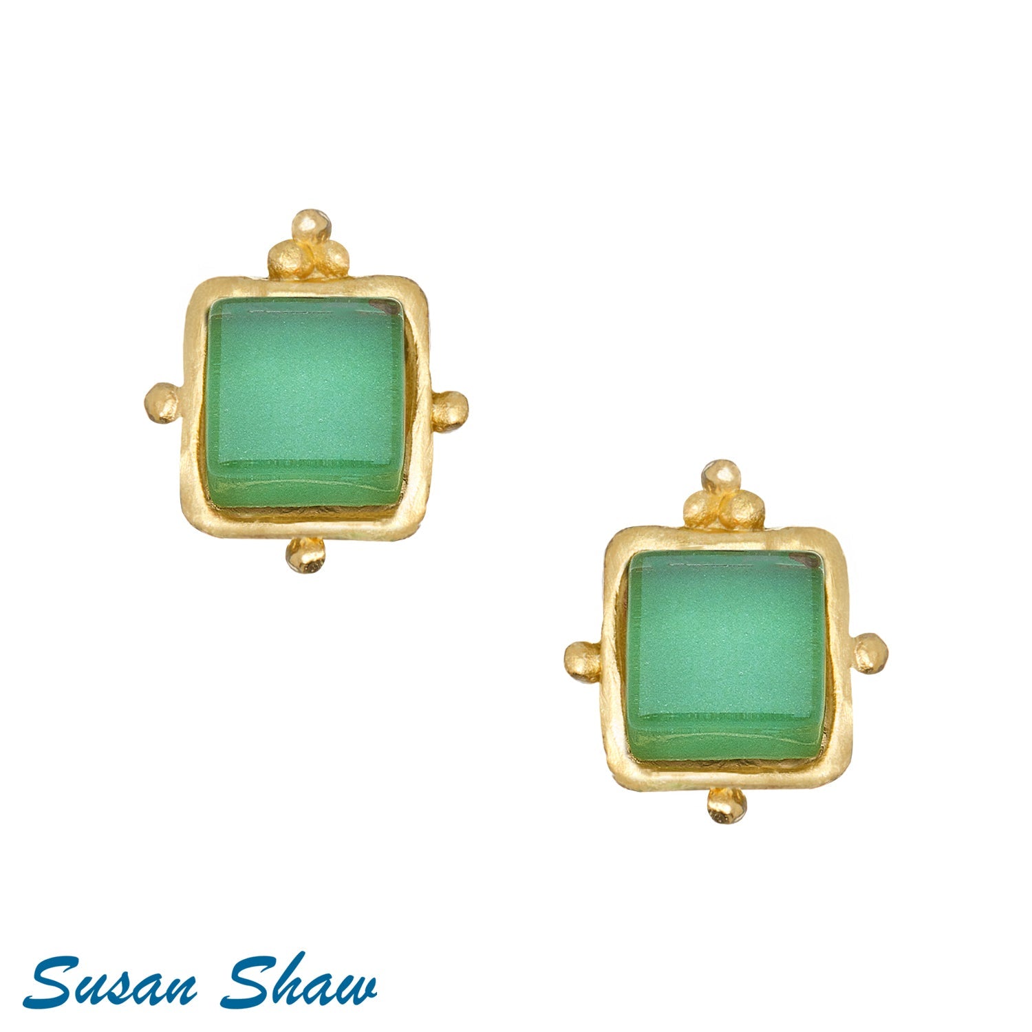 Susan Shaw Charlotte French Glass Stud Earrings | Green - Juli's Wearable Art
