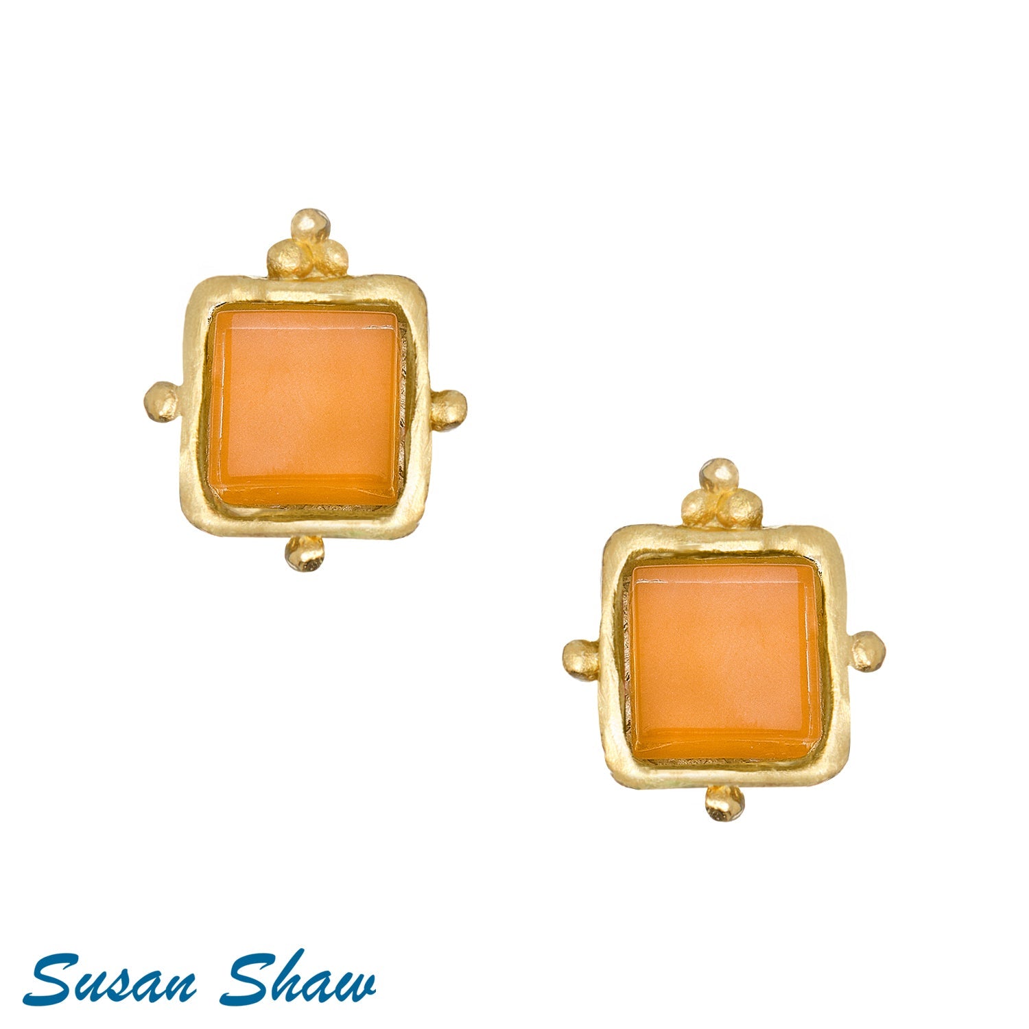 Susan Shaw Charlotte French Glass Stud Earrings | Orange - Juli's Wearable Art