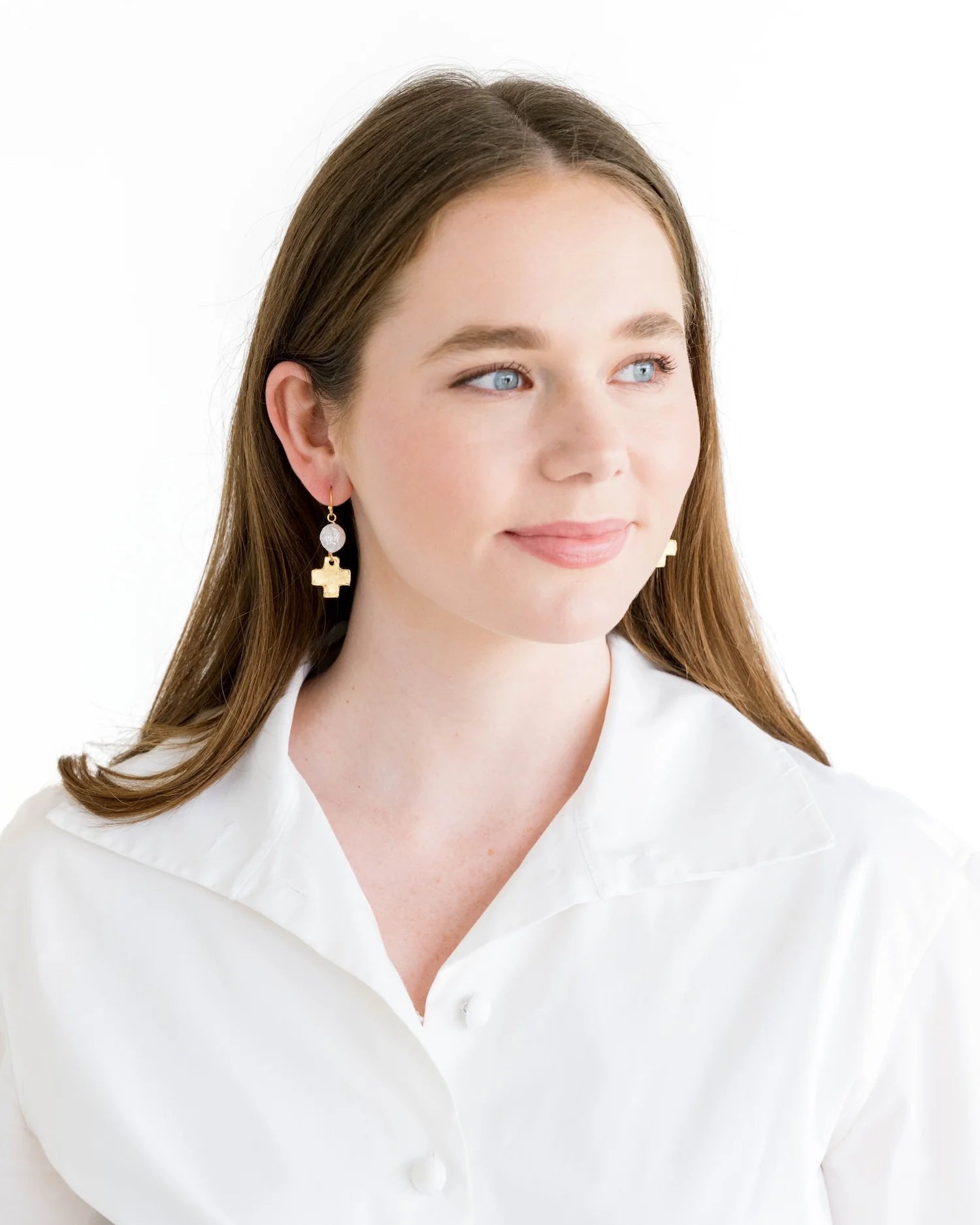 Susan Shaw Coin Pearl + Gold Cross Drop Earrings - Juli's Wearable Art