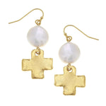 Susan Shaw Coin Pearl + Gold Cross Drop Earrings - Juli's Wearable Art