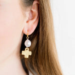 Susan Shaw Coin Pearl + Gold Cross Drop Earrings - Juli's Wearable Art