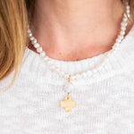 Susan Shaw Coin Pearl Gold Cross Drop Necklace - Juli's Wearable Art
