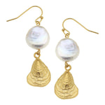 Susan Shaw Coin Pearl Oyster Drop Earrings - Juli's Wearable Art