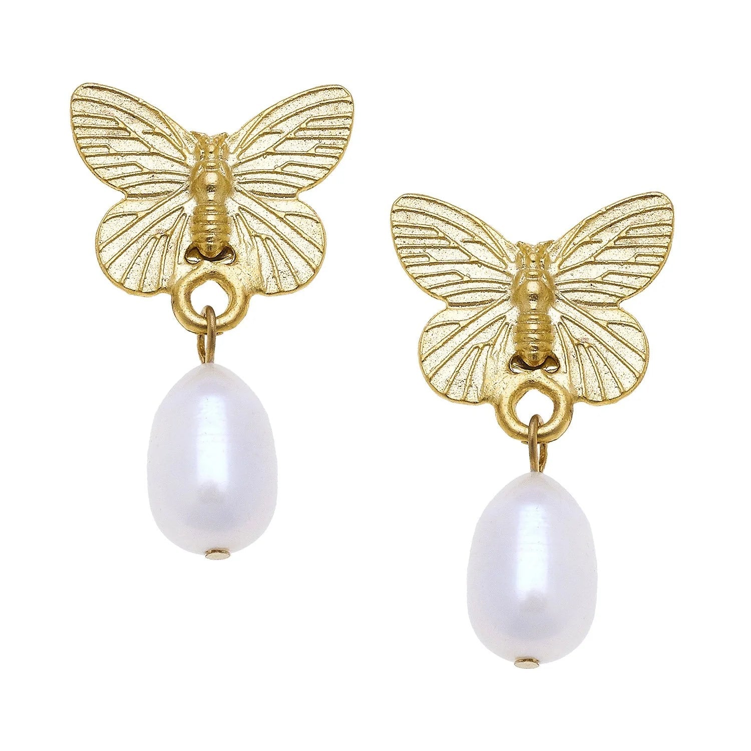 Susan Shaw Gold Butterfly + Pearl Drop Earrings - Juli's Wearable Art