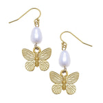 Susan Shaw Gold Butterfly + Pearl Tier Earrings - Juli's Wearable Art