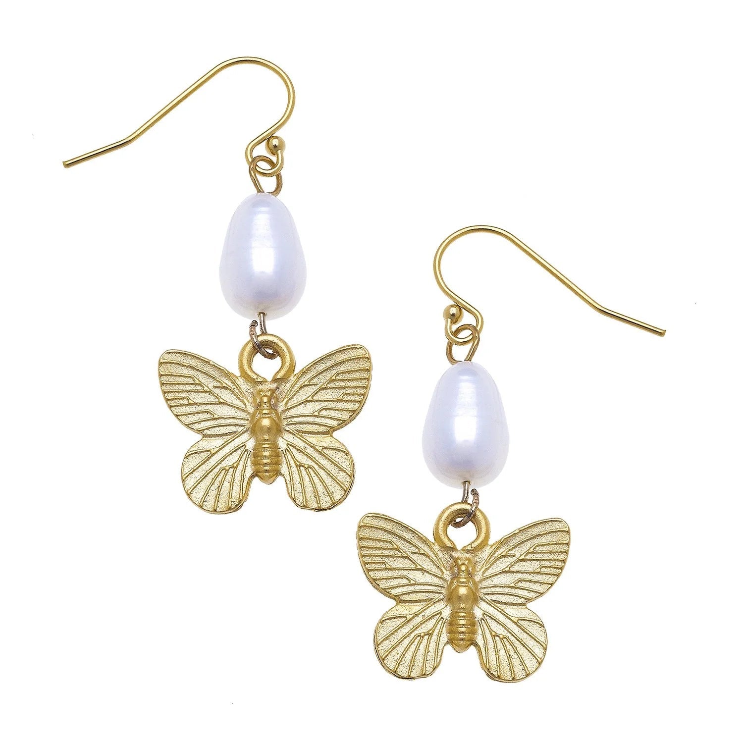 Susan Shaw Gold Butterfly + Pearl Tier Earrings - Juli's Wearable Art
