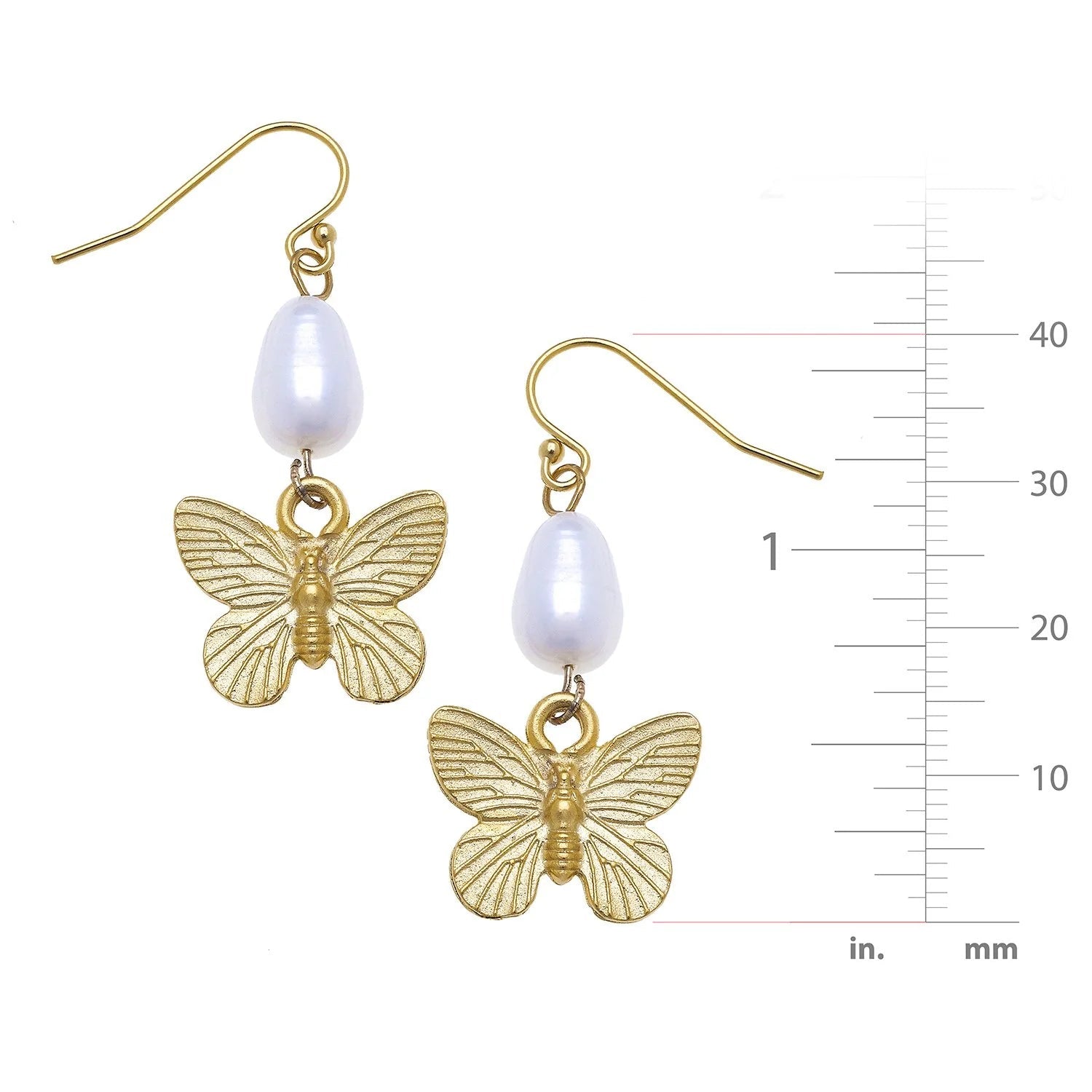 Susan Shaw Gold Butterfly + Pearl Tier Earrings - Juli's Wearable Art