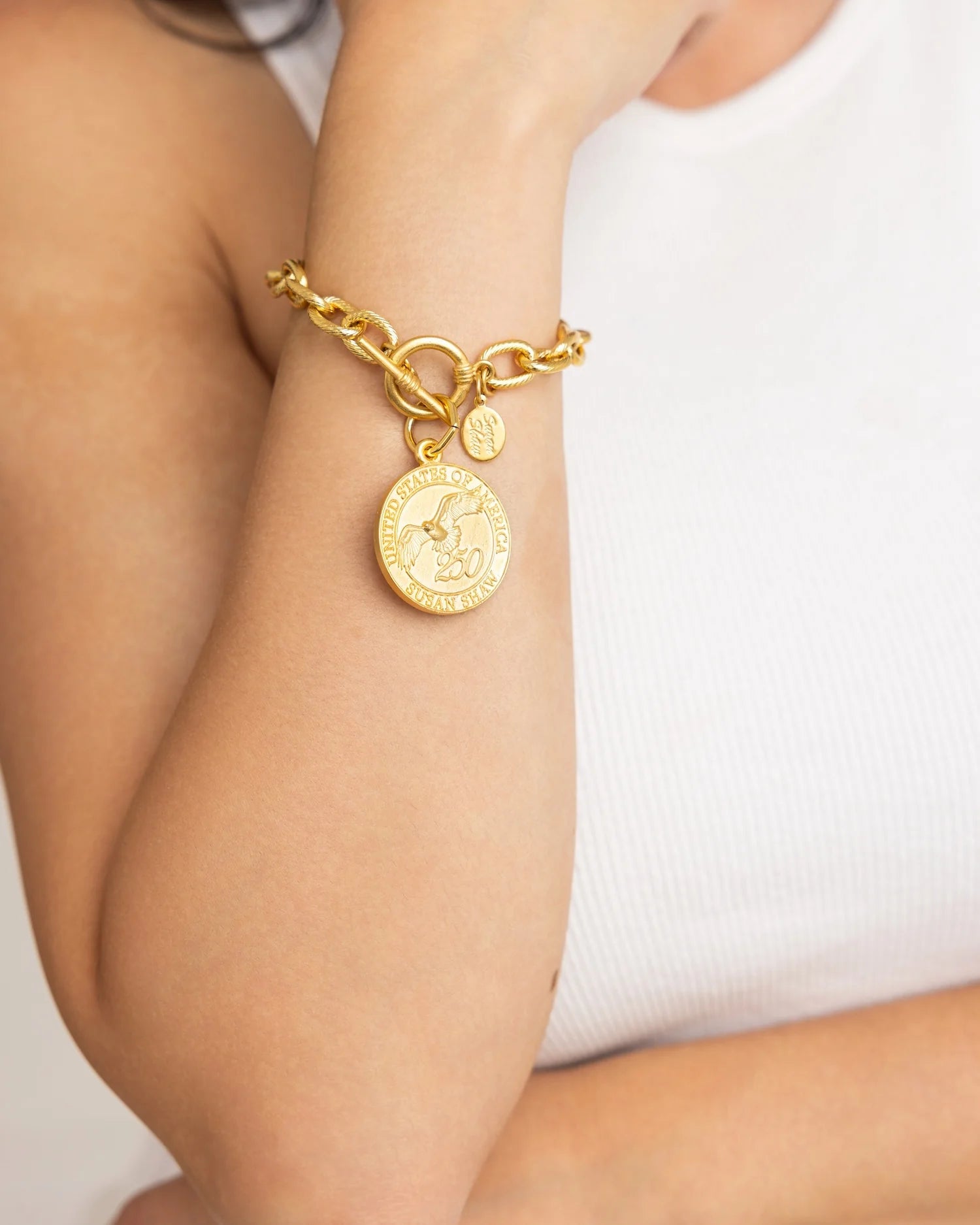 Susan Shaw Gold USA 250 Coin Heavy Chain Toggle Bracelet - Juli's Wearable Art
