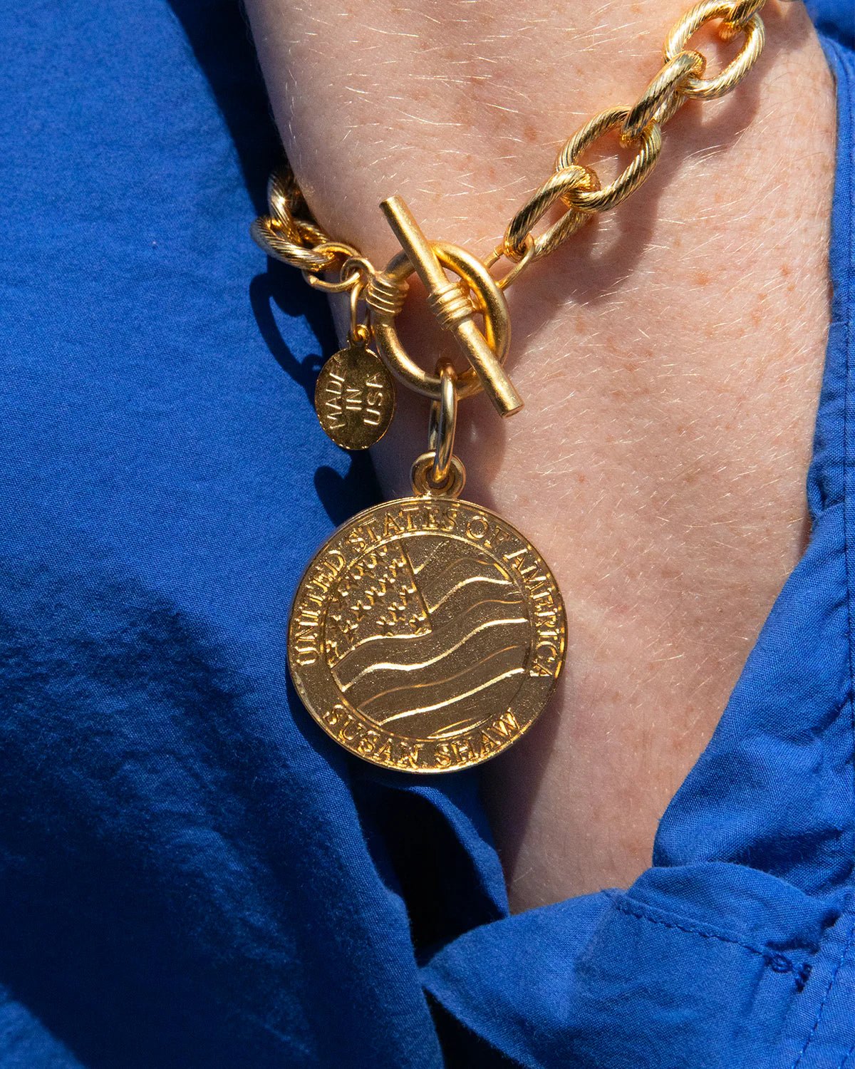 Susan Shaw Gold USA 250 Coin Heavy Chain Toggle Bracelet - Juli's Wearable Art