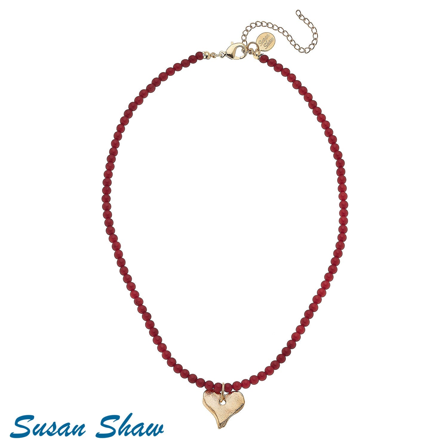 Susan Shaw Handcast Gold Heart Necklace | Red Coral - Juli's Wearable Art