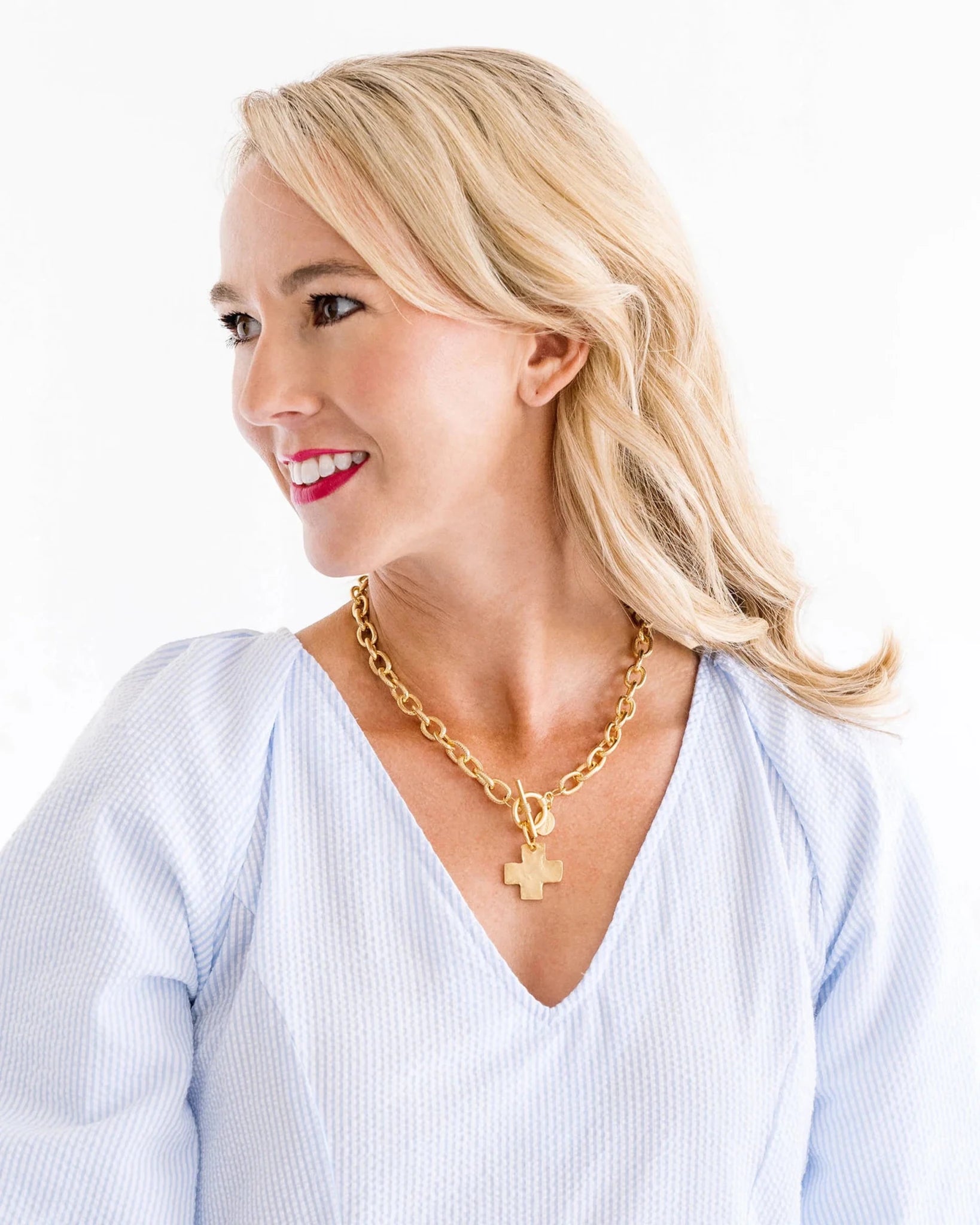 Susan Shaw Handcast Square Cross Toggle Necklace | Gold - Juli's Wearable Art