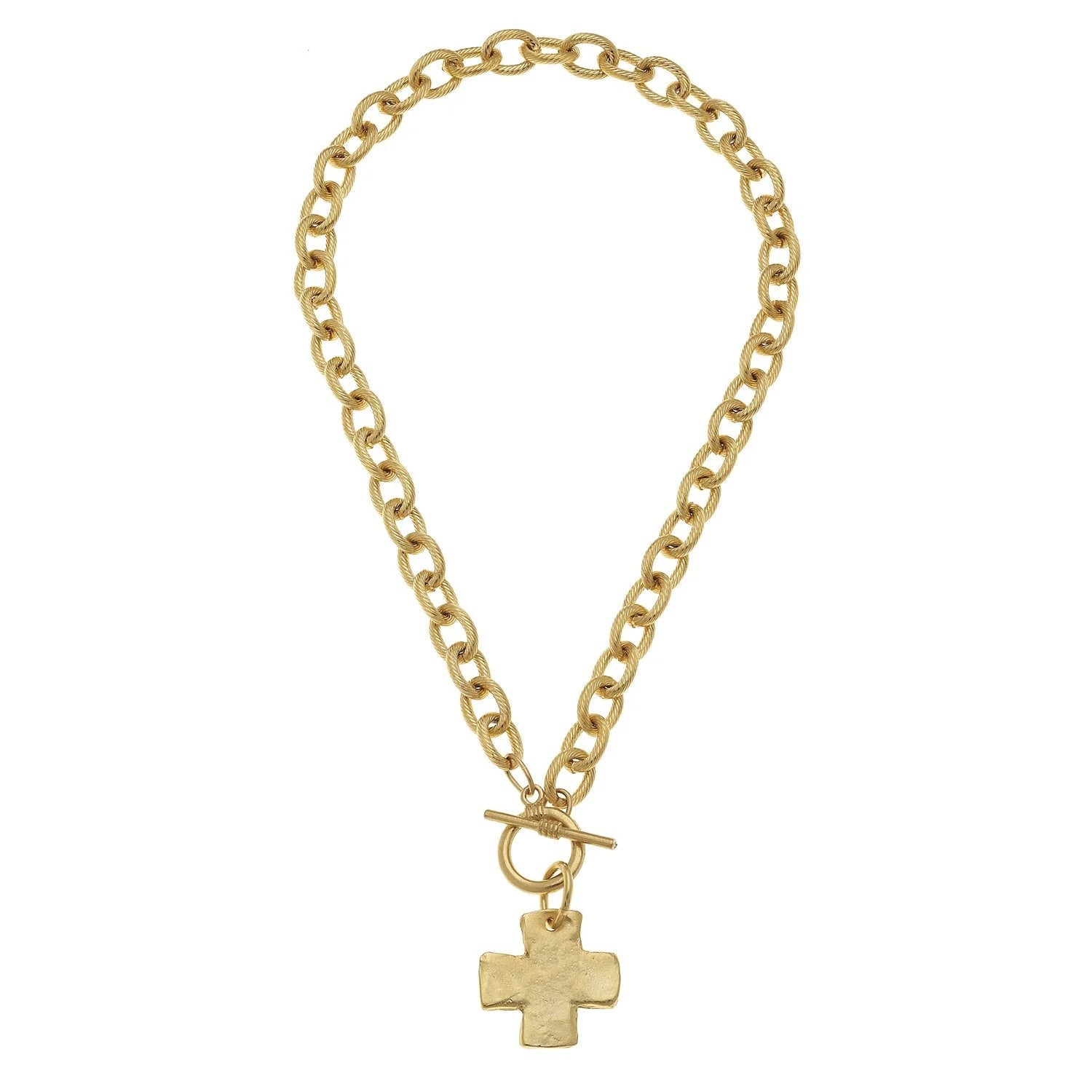 Susan Shaw Handcast Square Cross Toggle Necklace | Gold
