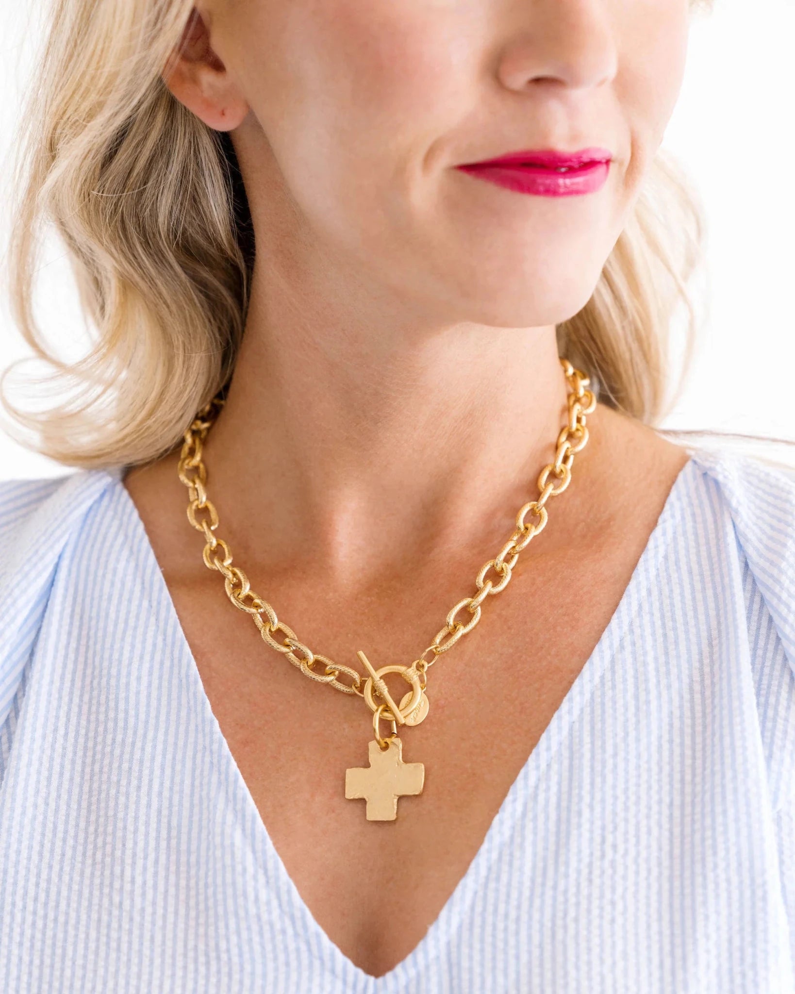 Susan Shaw Handcast Square Cross Toggle Necklace | Gold