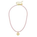Susan Shaw Heart Beaded Gold Necklace | Light Pink Agate - Juli's Wearable Art
