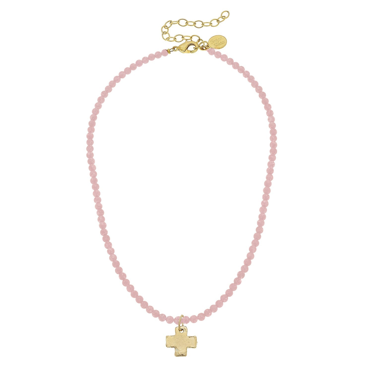 Susan Shaw Heart Beaded Gold Necklace | Light Pink Agate - Juli's Wearable Art