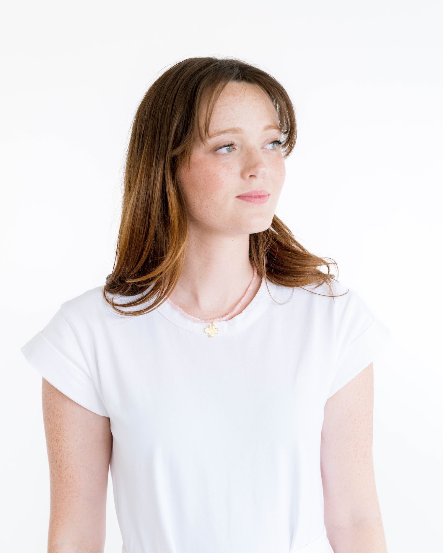 Susan Shaw Heart Beaded Gold Necklace | Light Pink Agate - Juli's Wearable Art