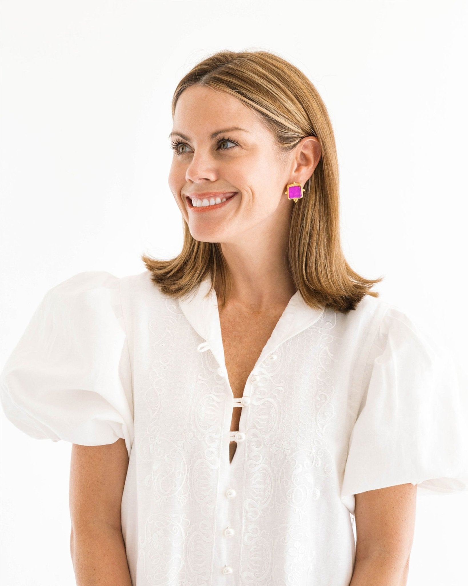 Susan Shaw Madeline French Glass Stud Earrings | Fuchsia Pink - Juli's Wearable Art