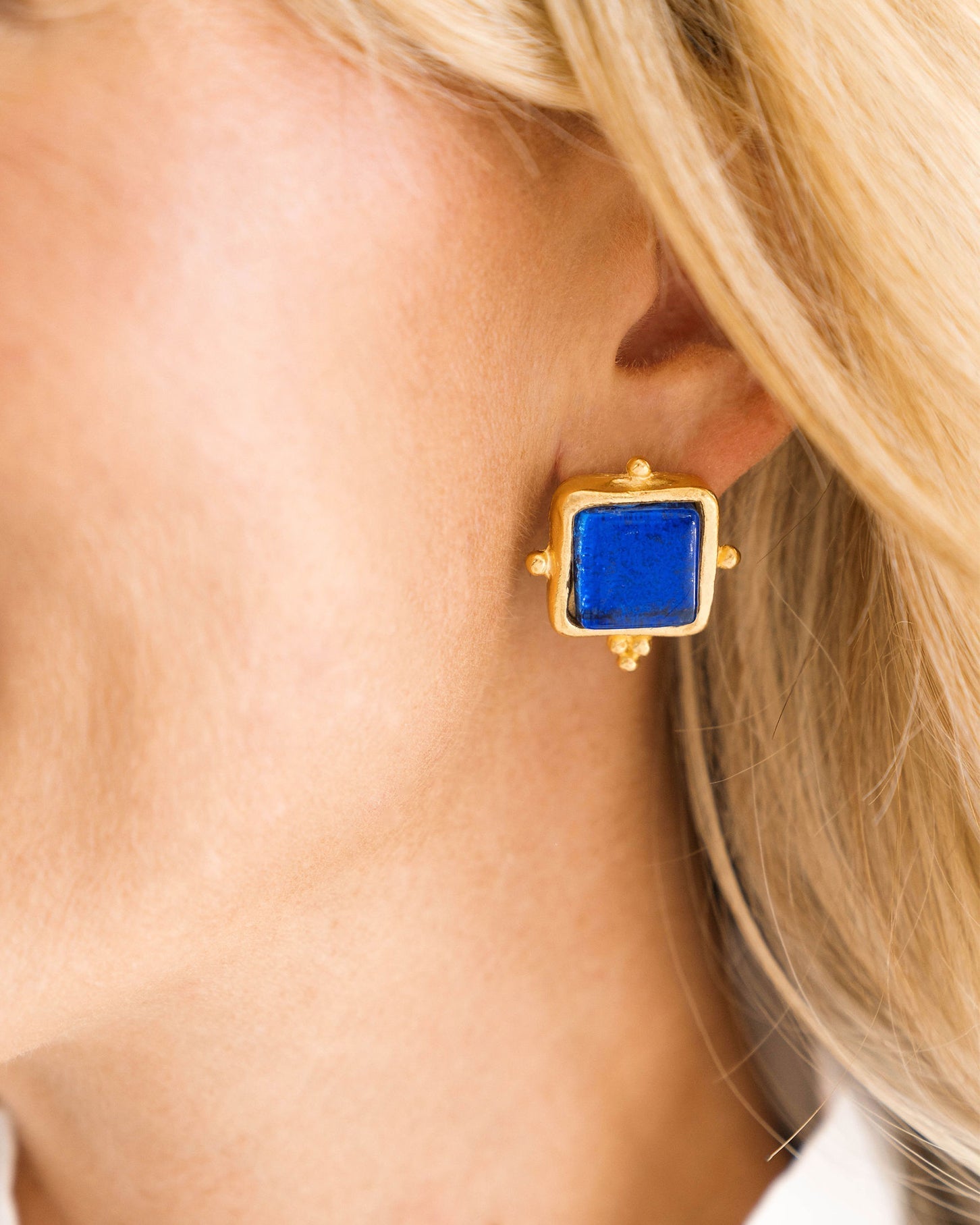Susan Shaw Madeline French Glass Stud Earrings | Navy Blue - Juli's Wearable Art
