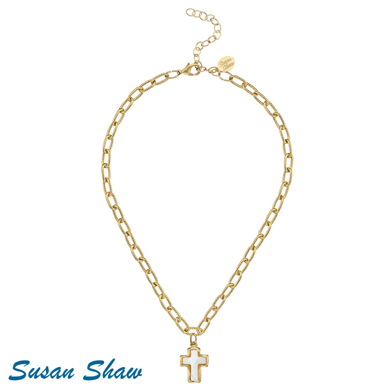 Susan Shaw Mother of Pearl Cross Necklace