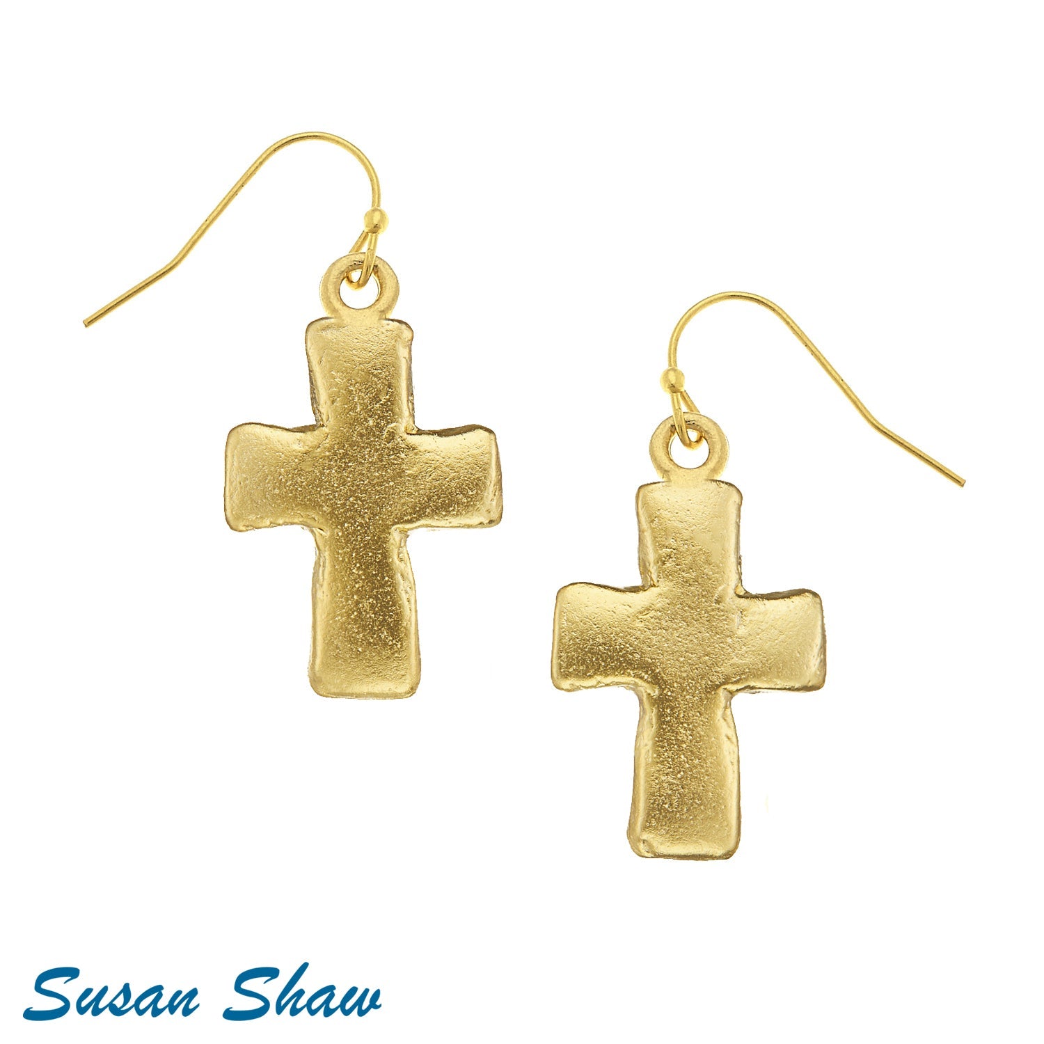 Susan Shaw Small Cross Drop Earrings | Gold