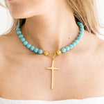 Susan Shaw Turquoise Tall Cross Necklace - Juli's Wearable Art