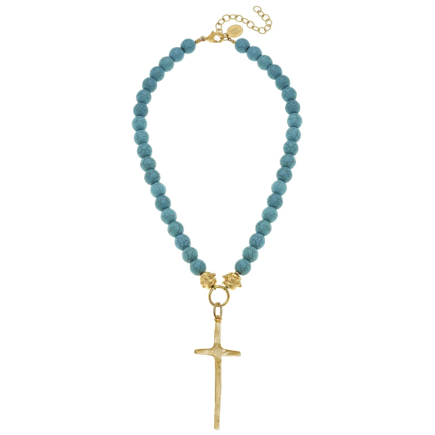 Susan Shaw Turquoise Tall Cross Necklace - Juli's Wearable Art