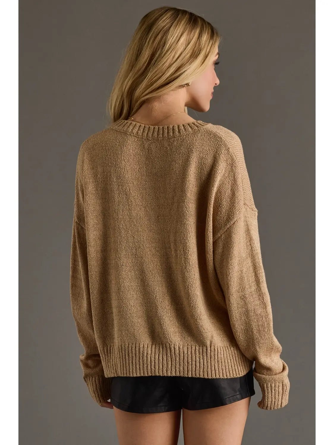 Tan Knit “Coffee Weather” Sweater - Juli's Wearable Art