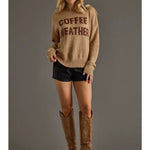 Tan Knit “Coffee Weather” Sweater - Juli's Wearable Art