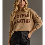 Tan Knit “Coffee Weather” Sweater - Juli's Wearable Art